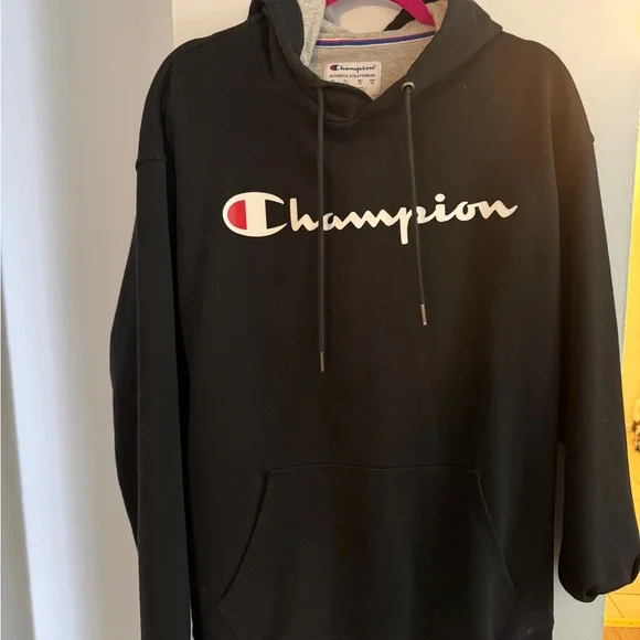 Champion Black Hoodie with White Logo - Picture 1 of 2